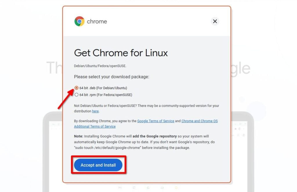 Downloading the Google Chrome deb file for Ubuntu