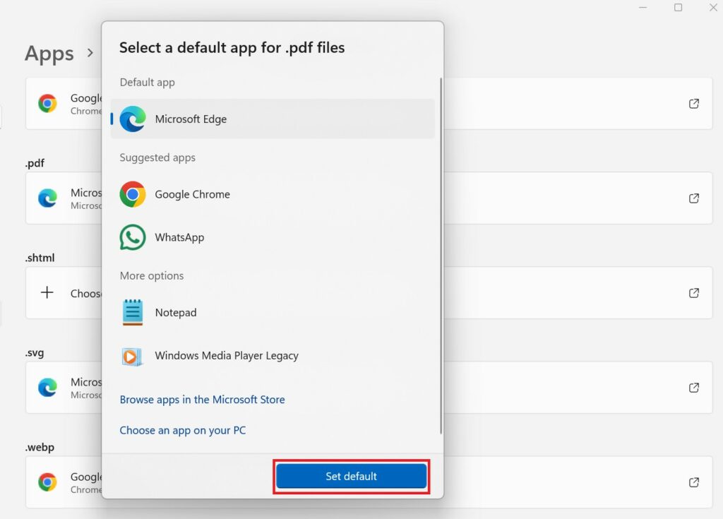 Change Default Browser for Specific File Type