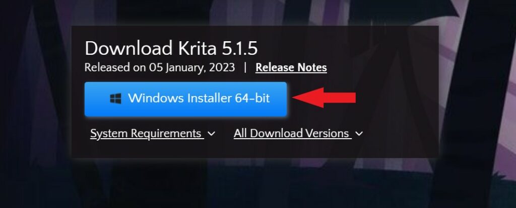 Downloading Krita Windows Installer File