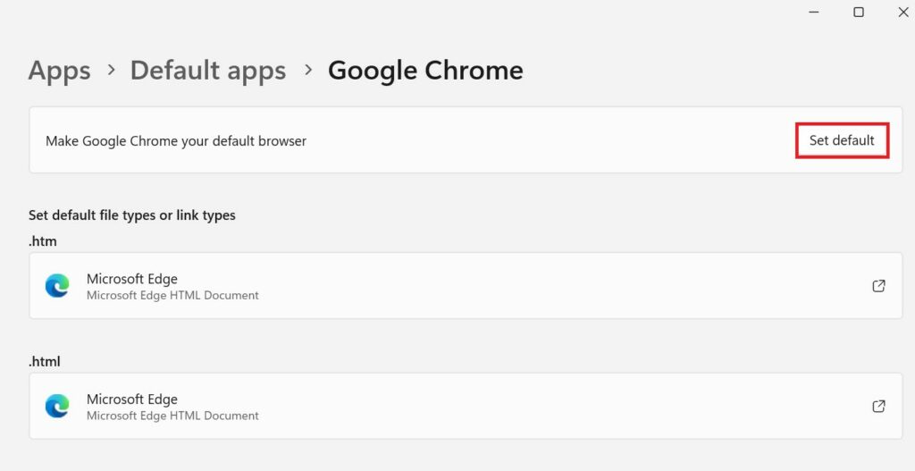 Make Google Chrome the Default Browser