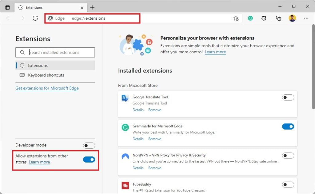 Manage Extensions on Edge Browser 4