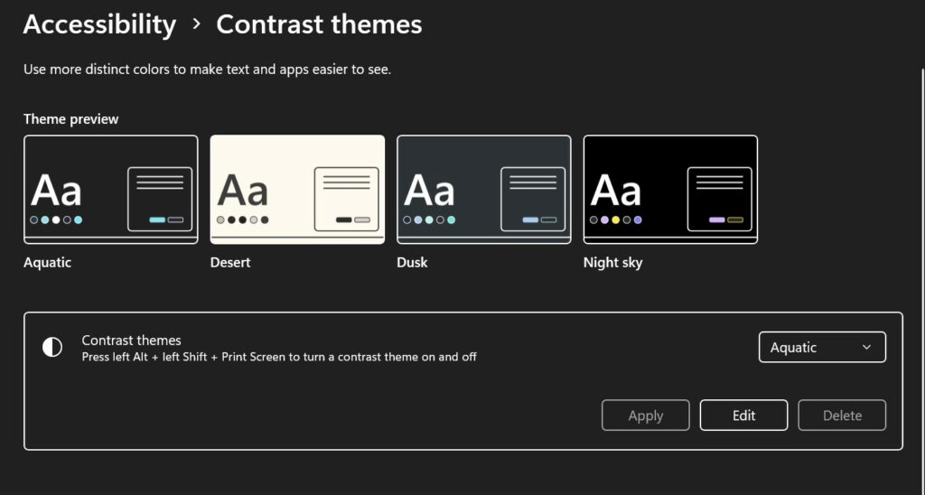 Enable Dark Mode Using Contrast Themes
