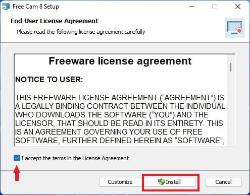 End User License Agreement for Free Cam