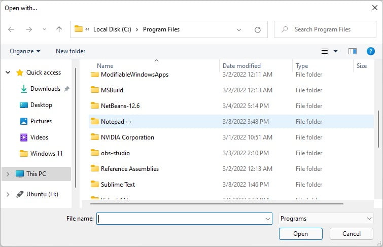 Selecting Notepad++ Folder