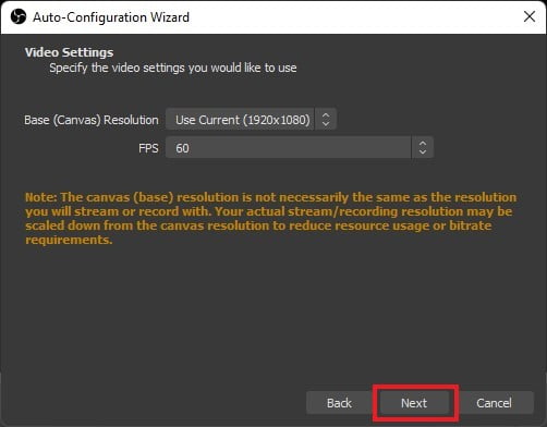 Video Canvas Settings on OBS