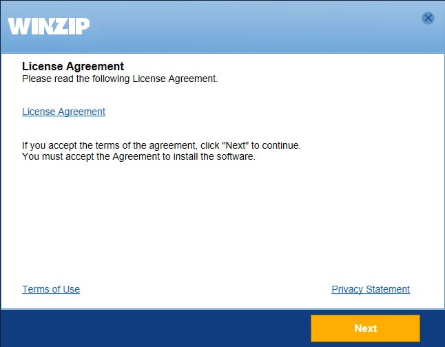 WinZip License Agreement Window