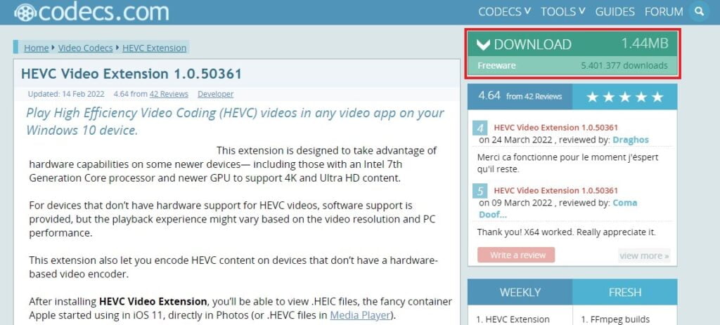 HEVC Video Extension Free Download
