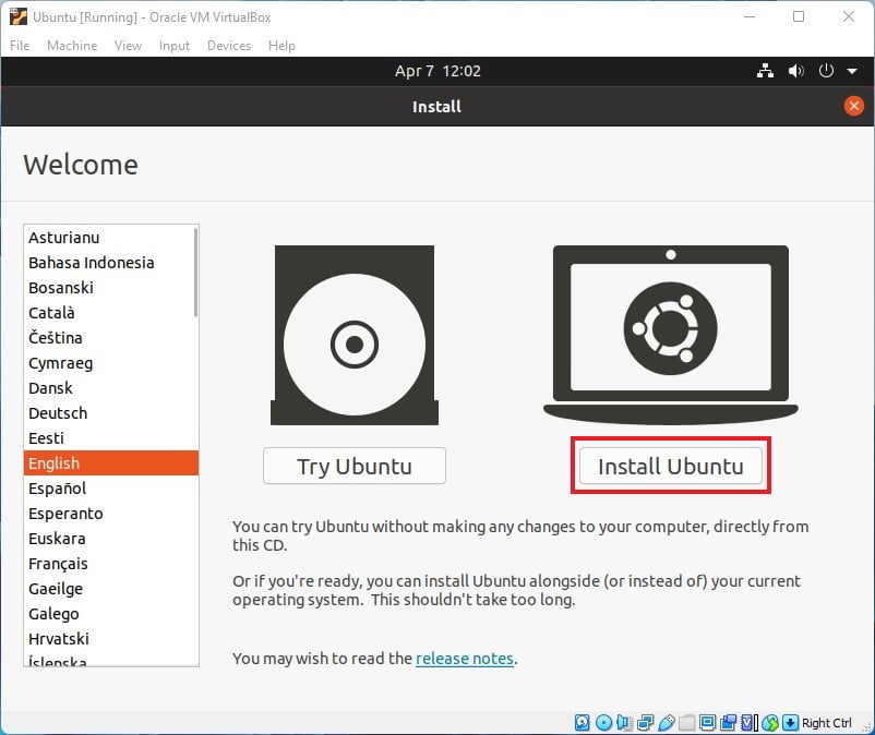 Install Ubuntu 22.04 LTS on VirtualBox 7.0