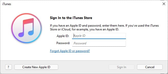 Sign In to the iTunes Store