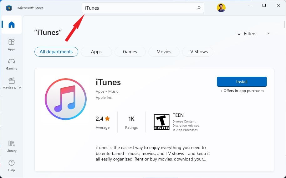Search iTunes on Microsoft Store