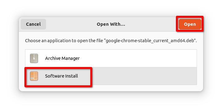 Opening  the deb File with Software Installer