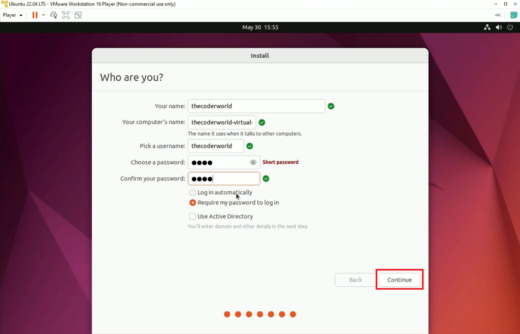 Create Ubuntu User Profile of the Account