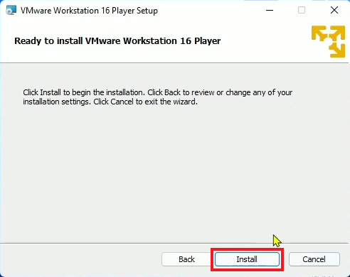 Ready to Install VMware Workstation Player Window