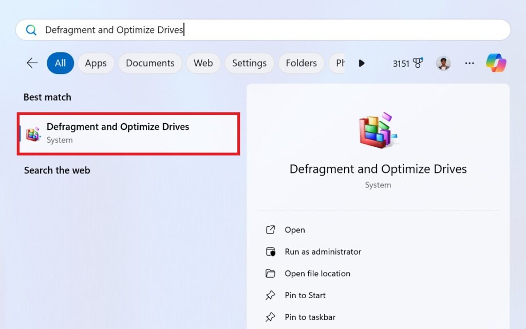 Open Defragment and Optimize Drivers