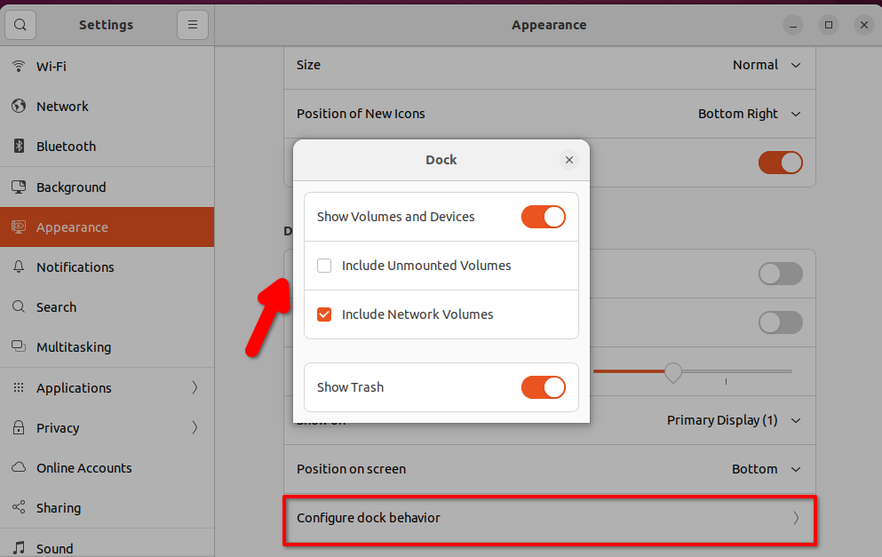 Configure Dock Behavior on Ubuntu