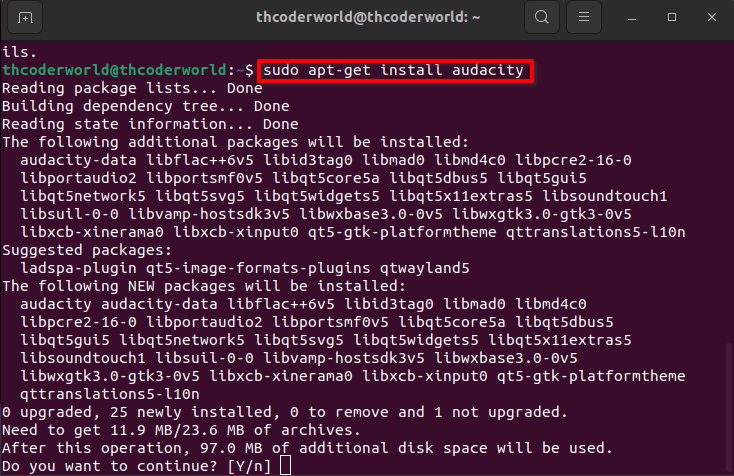 Terminal Command to Install Audacity on Ubuntu