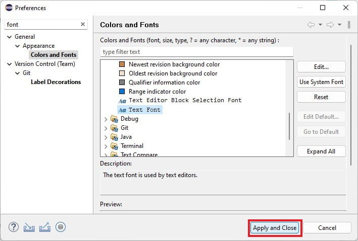 A Screenshot Showing to Save and Apply the Changes in Eclipse IDE