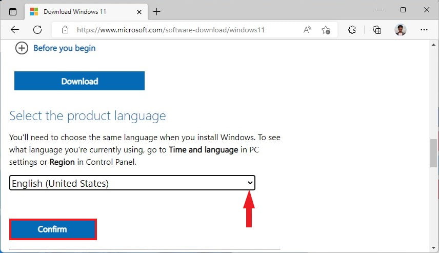 Selecting Product Language of Windows ISO File