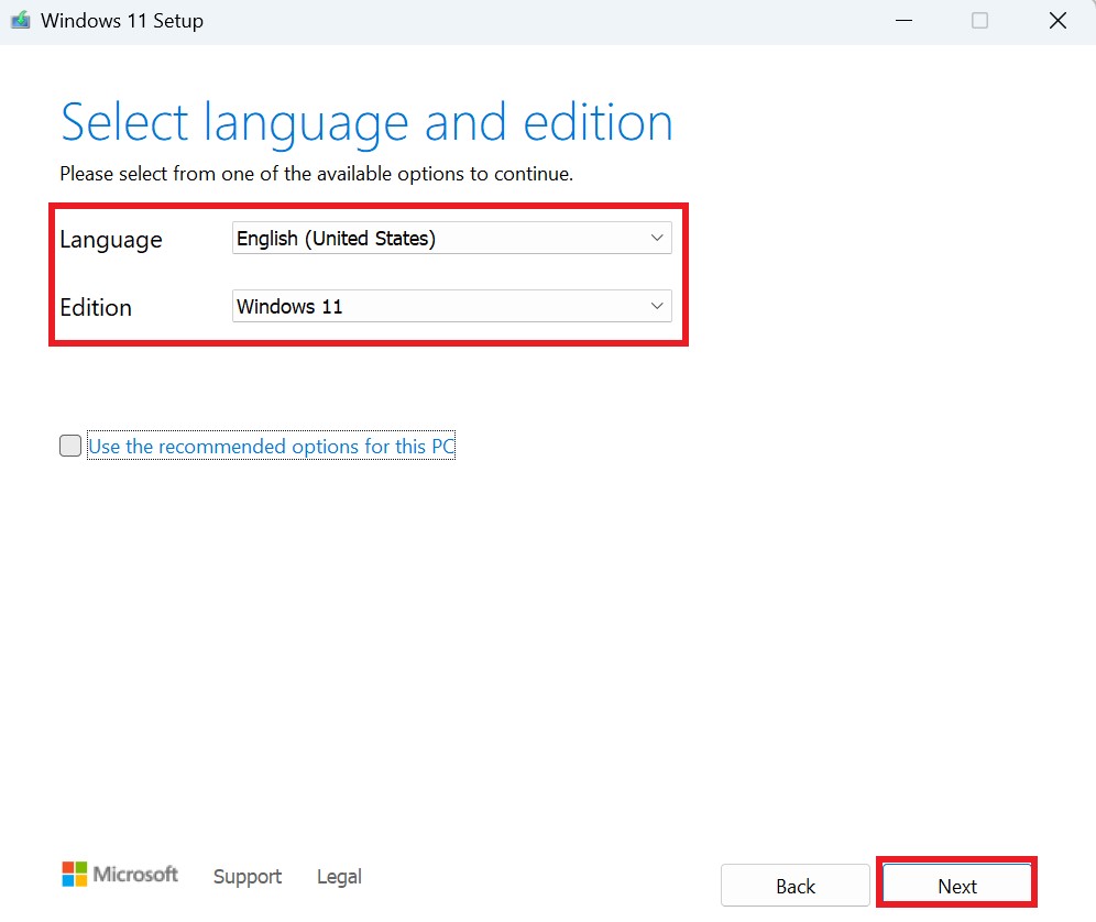 Select Language and Edition Option for the ISO File