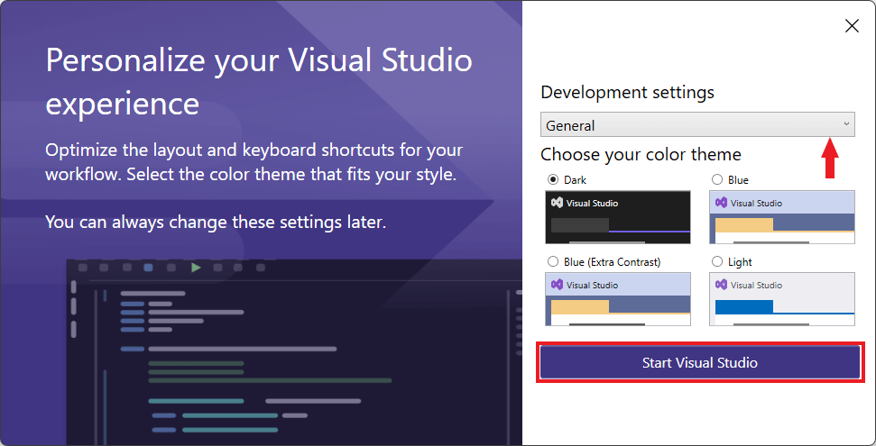 Visual Studio Development Settings