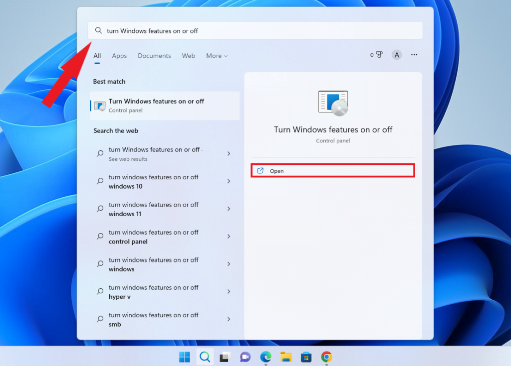 Opening Windows Features Settings