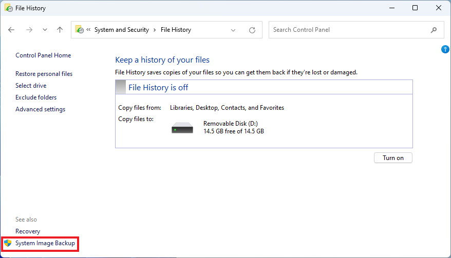 A Screenshot Showing to Access System Image Backup