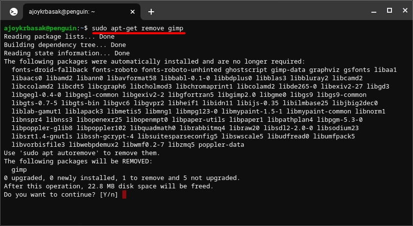 Terminal Command to Remove Linux App from a Chromebook