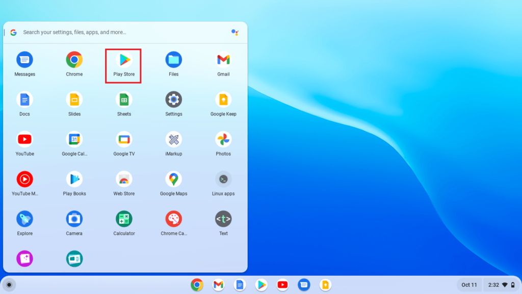 A Screenshot Showing to Open Google Play Store on Chromebook