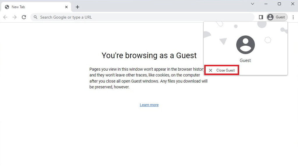 Close Guest Mode on Google Chrome Browser