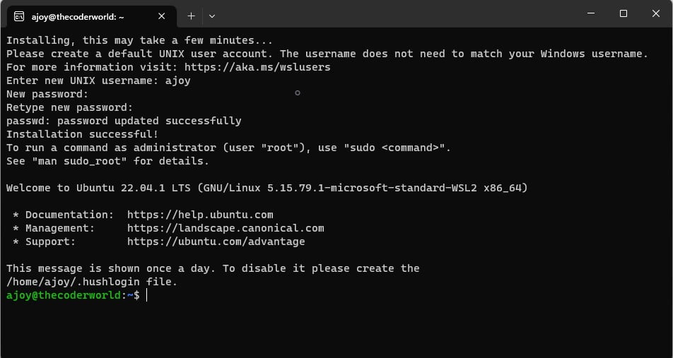 Create Username and Password for your WSL