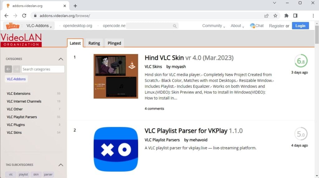 Official VLC Addons Website