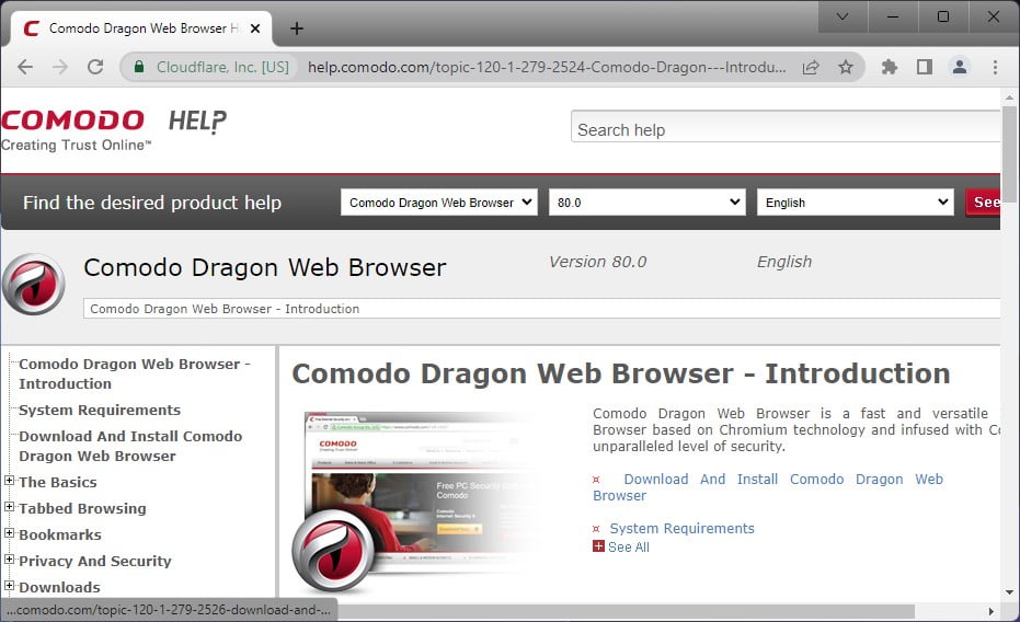 Comodo Dragon Browser Inferface