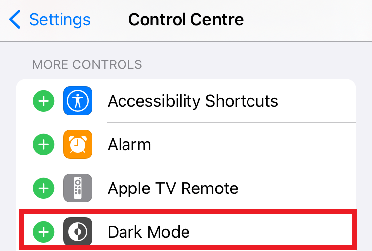 Add Dark Mode on Control Center