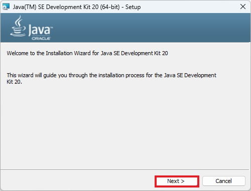 Java JDK 20 Setup Window