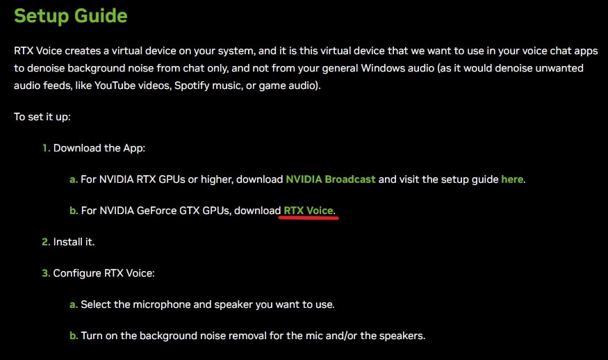 NVIDIA RTX Voice Download Page