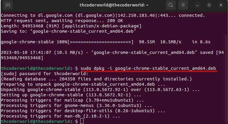 A Terminal Command to Install the DEB file of Chrome
