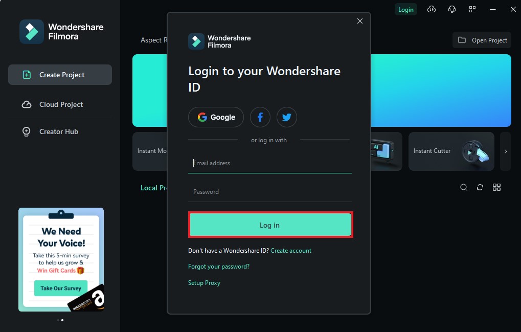 Log in to Wondershare Account