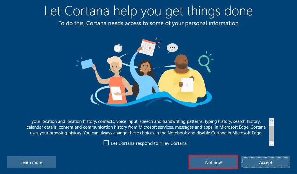 Skip Cortana Setup Windows 10 OOBE Screen