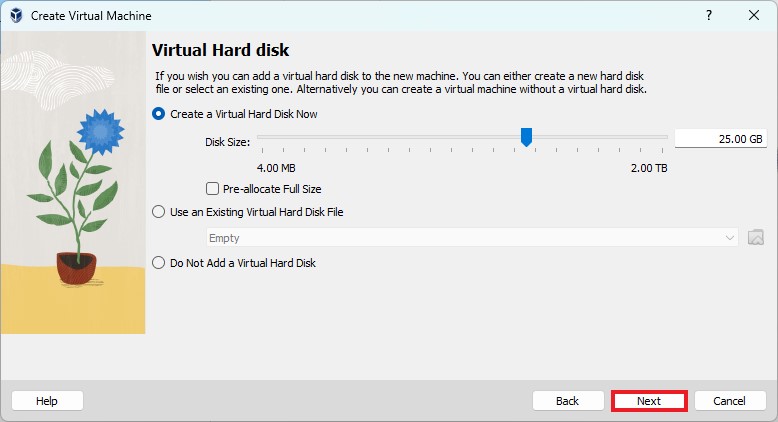 Allocate Hard Disk Storage to the Virtual Machine