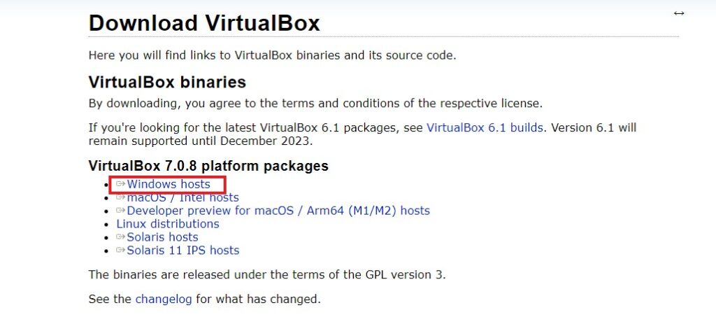 Downloading VirtualBox 7.0
