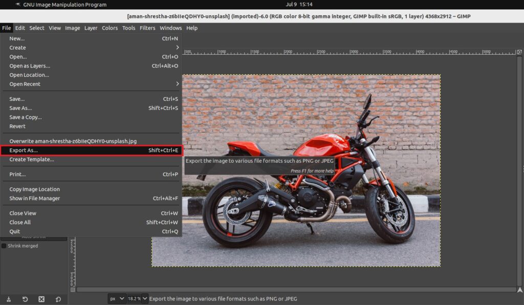 Export Image in GIMP
