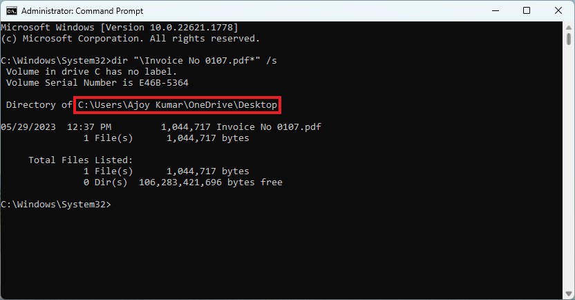 File Location on Command Prompt