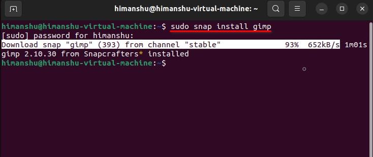 Installing GIMP via Snap Package