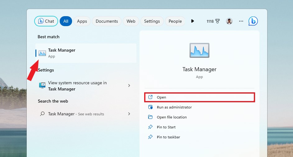 Opening Task Manager From Start Menu