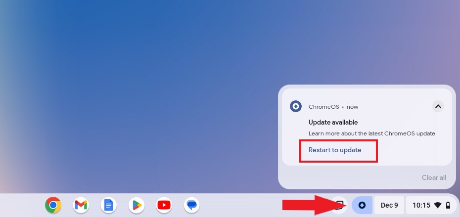 Restart to Update Chromebook