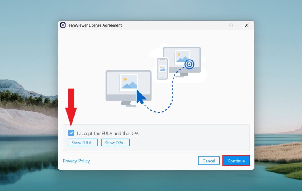 Accept The License Agreement in TeamViewer