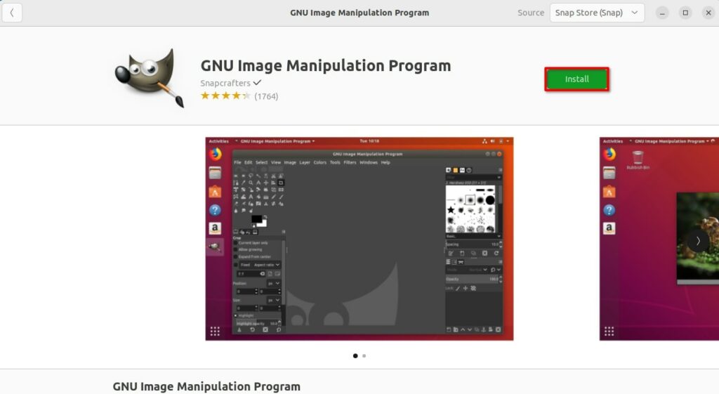 Search GIMP on Ubuntu Software Center