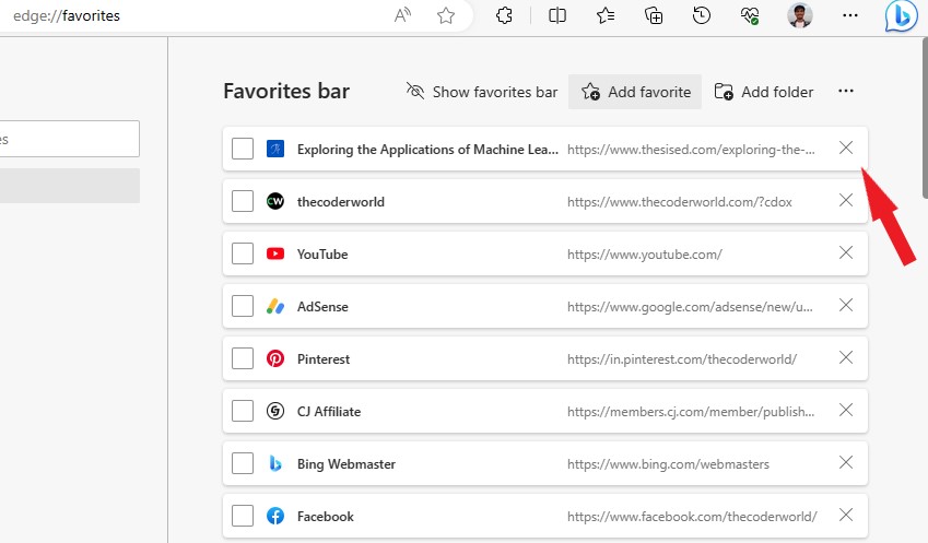 Remove Favorites in Microsoft Edge