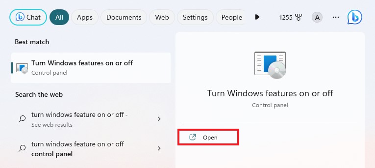 Turn Windows feature on or off