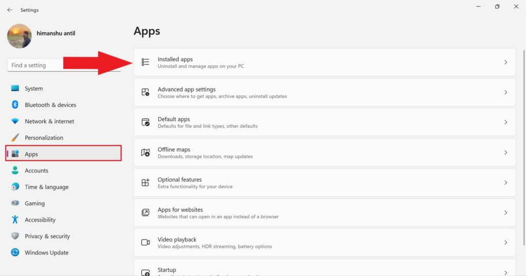 Installed Apps Settings Option